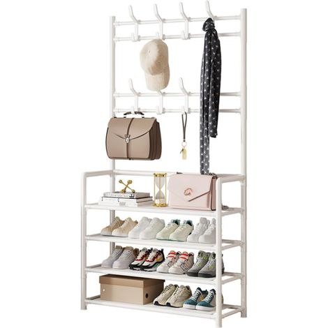 Porte-manteau métallique simple, porte-chaussures mural, porte-manteau de couloir, cintre de sol, rangement, armoire multifonctionnelle combinant chaussures et chapeaux, 60 cm, dos, 4 L (1/5)