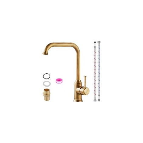 Robinet de cuisine en bronze antique, mitigeur d'évier vintage en bronze, mitigeur de cuisine pivotant à 360° avec tuyau d'alimentation en eau.