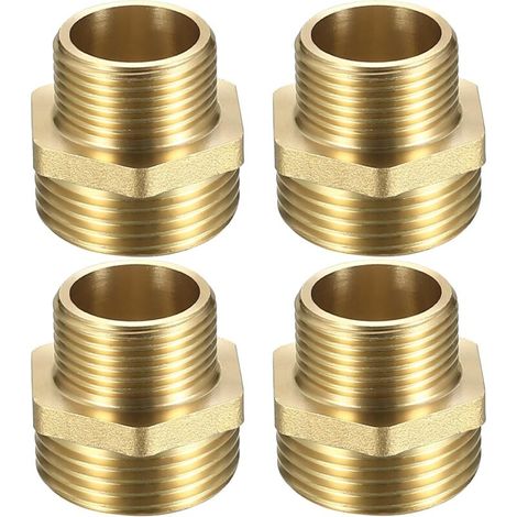 4 Pcs Mamelon Laiton Réduit, Raccord Male 3/4’’ x 1", Réduction Double Mâle 26/34-20/27, Raccords en Hexagone, de pour Tuyau Eau Modèle C - (1/5)