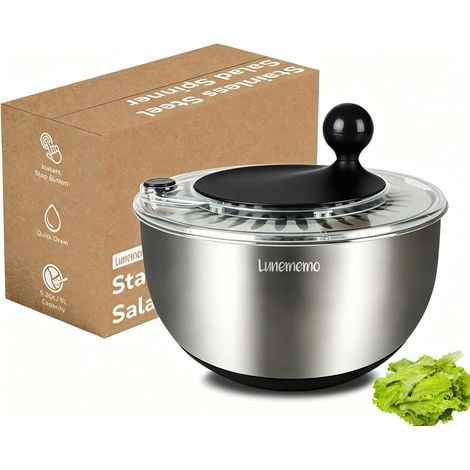 Essoreuse à salade en acier inoxydable avec égouttoir, base antidérapante, bouton d'arrêt, séchoir à légumes, sans BPA, 5,3 l, noir (1/4)