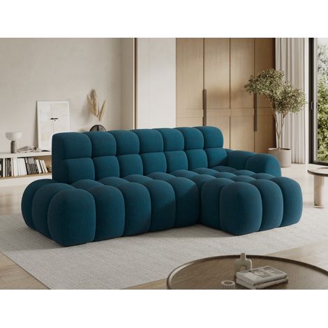 Ecksofa BULLA 3-Sitzer blau rechter Winkel – Schlingenstoff mit elektrischer Sitzverlängerung