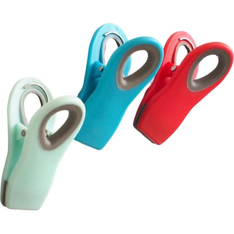 Lot de 3 pinces pour sachets de chips, pinces de cuisine, pinces magnétiques pour sachets de chips, pinces pour sachets alimentaires avec fermeture hermétique (multicolores) (1/5)