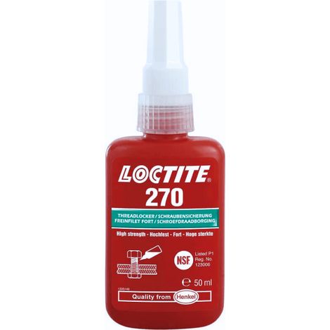 Adhesivo verde Loctite 270 de 50 ml para asegurar roscas de tornillos metálicos, de alta resistencia, evita que las conexiones se aflojen por vibración, para una seguridad permanente, funciona en todo (1/3)