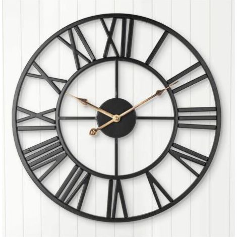 Horloge Murale silencieuse, Horloge Vintage de Ferme européenne avec Chiffres Romains, Horloge décorative Squelette en métal à Piles sans coutil de 40 cm pour la Cuisine à la Maison (Noir) (1/5)