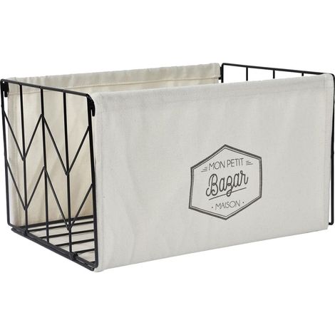 Bac de Rangement Pliable en Métal Noir et Tissu Blanc 38x28cm (1/5)
