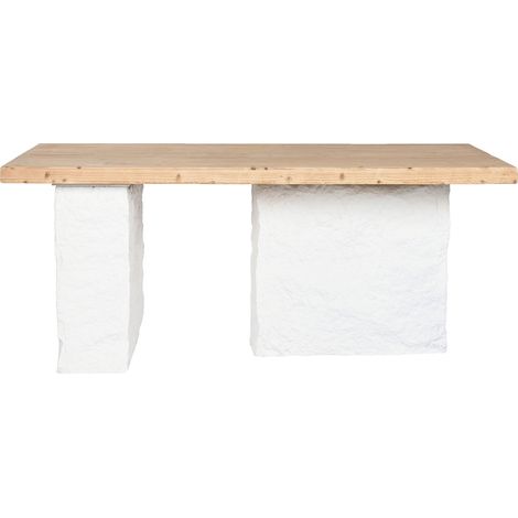 Table à manger, table de repas rectangulaire en bois naturel et résine blanc - longueur 180 x profondeur 90 x Hauteur 77 cm (1/5)