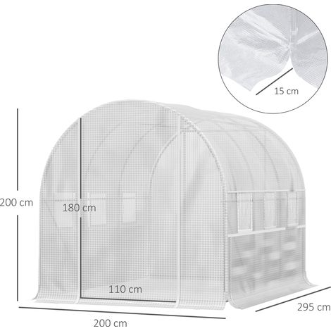 Serre tunnel 2,95x2x2m en acier blanc, avec fenêtres enroulables, protection UV et résistante au vent, abri de jardin pour plantes (1/5)
