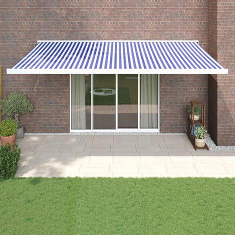 Auvent rétractable Store banne Marquise bleu et blanc 5x3 m tissu et aluminium NDTN9825191 (1/5)