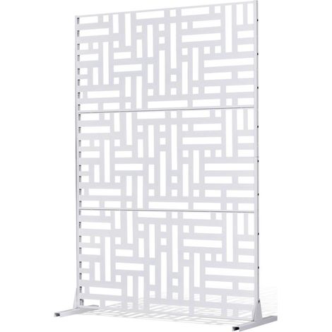Brise-vue en Métal, 120x193 cm, Panneau Intimité Autoportant avec Support, Écran de Confidentialité Décoratif, Paravent Séparateur Extérieur pour Patio, Balcon, Salle Intérieure, Jardin, Blanc (1/5)