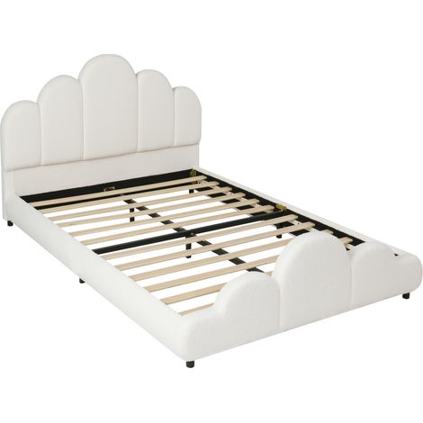 Cama infantil 140 x 200 cm con cabecero acolchado bouclé beige HOMVRA (1/5)
