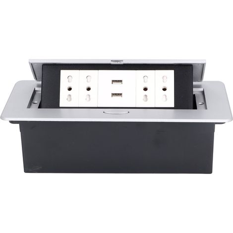 Boîtier de prises électriques standard suisse à 4 prises 3 trous, 2 ports USB, boîtier de prises encastré escamotable, 250 V CA (1/5)