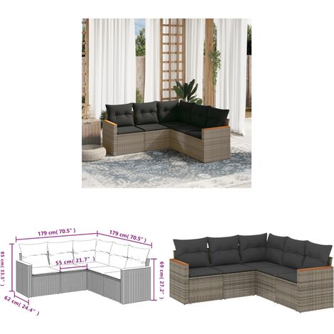 5-tlg. Garten-Sofagarnitur mit Kissen Grau Poly Rattan - Gartenmöbel - Esszimmergarnituren - Outdoor Möbel - Lounge Set - Rattan Sofa - Home & Living (1/3)