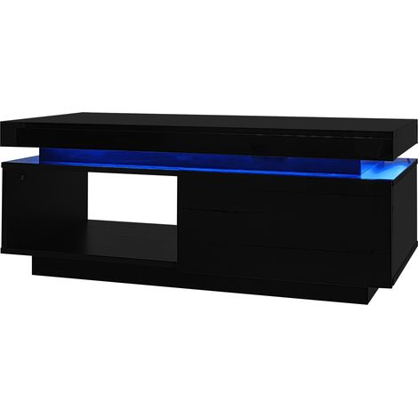 Mesa de centro negra brillo alto con LED, cajón y 50 kg de carga, 100 x 50 x 40 cm (1/5)