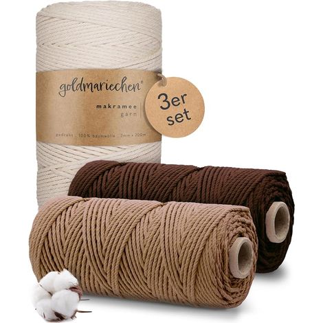 Drei kaffeefarbene, geflochtene Baumwollseile, 3 mm dick, hochwertige Naturseile, geeignet für Bastelarbeiten, Wanddekorationen, Traumfänger und Hängeampeln für Pflanzen. (1/5)
