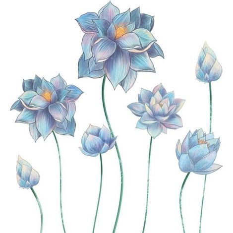 Sticker Mural Lotus Bleu Stickers Muraux Fleurs Pour Chambre Salon Cuisine Entrée Chambre D'enfant Office Area Décoration (1/4)