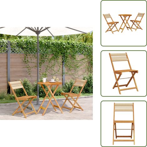 Tavolo pieghevole - vidaXL Set da Bistrot 3pz Beige in Polipropilene e Legno Massello - Sedie da pranzo esterno
