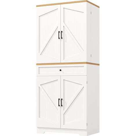 Aparador alto de cocina 80x40x180 cm de MDF blanco con 4 puertas, cajón y estantes abiertos HOMVRA (1/5)