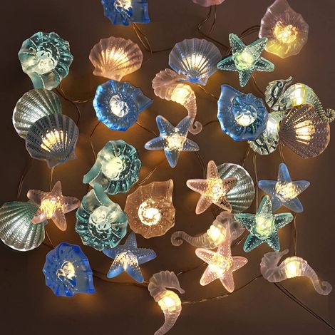 Guirlande Lumineuse Marine - 30 LED 3 M - Coquillages Étoiles De Mer Hippocampes Cônes - USB et Pile - 8 Modes - Intérieur Extérieur (1/5)