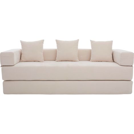 Divano modulare in chenille beige con tasche laterali e base antiscivolo (1/5)