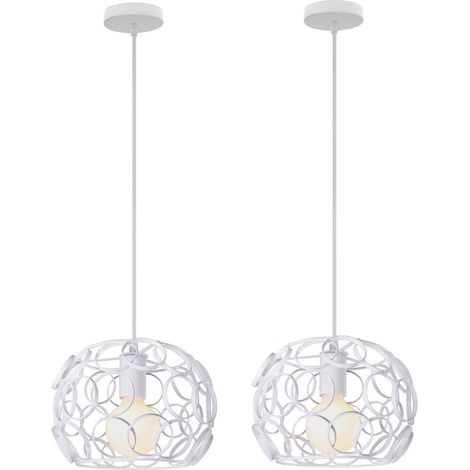 2PCS Round Cage Pendant Light Iron Metal Ceiling Light Industrial Vintage Retro Ceiling Lamp For Club Bar Cafe White