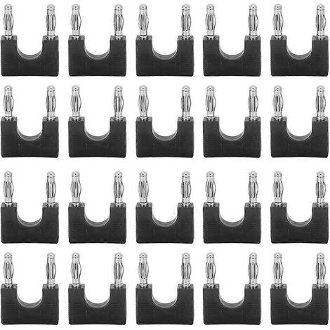 20 connecteurs audio adaptateurs en laiton en forme de U, double fiche banane, résistants à l'humidité, 4 mm (noir)