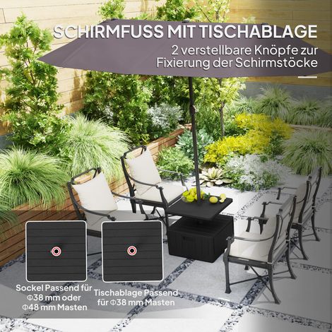 Support de parasol terrasse avec plateau, base parasol jardin en plastique noir (1/4)