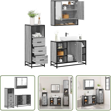 vidaXL Spiegel Schrank - 3-tlg. Badmöbel-Set Grau Sonoma Holzwerkstoff (1/5)