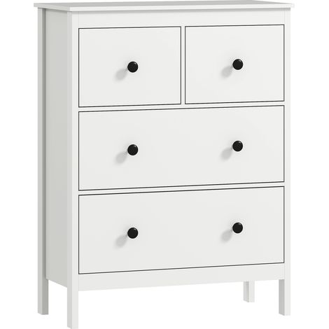 Commode 4 tiroirs rangement vêtements linge de lit blanc panneaux de particules pour salon chambre couloir