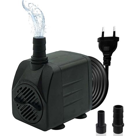 Mini pompes à eau (800 l/h, 16 W), silencieuse, avec hub haut, pompe de fontaine avec câble d'alimentation de 1,5 m, 2 buses pour aquarium, bassin, fontaine, statues (1/5)