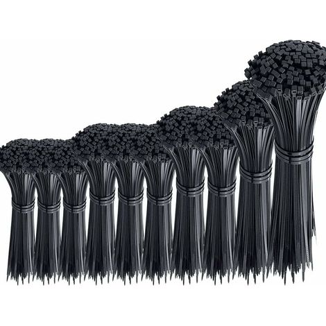 Lot de 1000 attaches de câble noires attaches de câble en plastique lourd attaches de câble en nylon Rilsan assortiment d'attaches à glissière 100/150/200/250/300 mm longueur 3/4 mm largeur-LIAIKI (1/4)