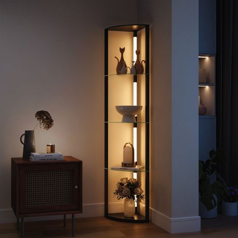 LED Stehlampe mit Glasregal Stehleuchte mit 3 Helligkeitsstufen Fußschalter für Wohnzimmer Schlafzimmer Schwarz (1/5)