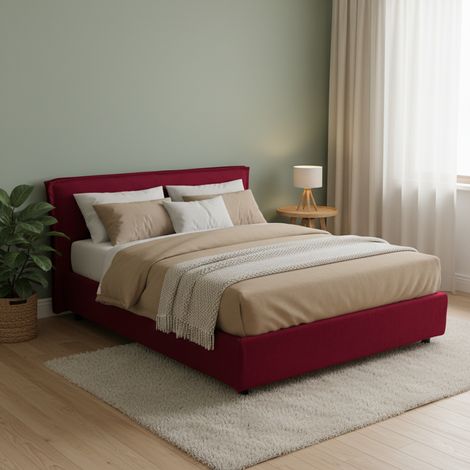 Cama Matrimonial Bruzolo, Colchón Incluido, Desenfundable Made in Italy, Almacenamiento, Rojo (1/5)