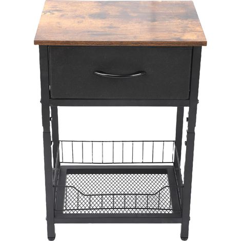 Table Chevet Tiroir Tissu + Étagère Bois - Cadre Acier Carbone, Rangement Ouvert/Fermé, Design Compact Gain Place - Pour Chambre, Salon - Acier, Panneau et Toile - 44.5 x 30 x 51 cm - Avec Outil Monta (1/5)