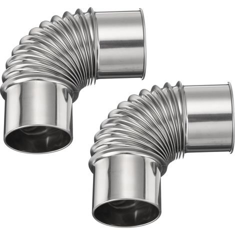 60 x 130mm Coude 90 degrés pour poêle de camping, 2 tuyaux de cheminée en acier inoxydable pour poêle tente avec bords pliés, extension conduit pour ventilation, chauffe-eau (1/5)