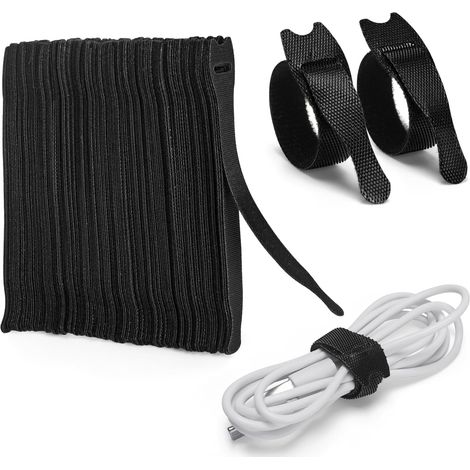 120 attaches de câble réutilisables - 150 x 12 mm, attaches de câble Velcro en nylon noir, pour PC, TV, casque audio et plus encore