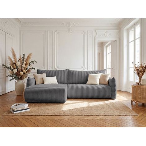 Ecksofa Schlafsofa MAILAND in Stoff Tilia Dunkelgrau Ottomane Links