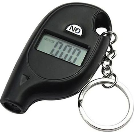 (1 pièce) Mini manomètre de pression des pneus portable avec porte-clés et écran LCD numérique (5-100 PSI). Outil de mesure de la pression des pneus. (1/5)