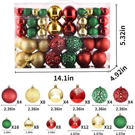 CREA Weihnachtsdekorationsset, 100-teilig, Weihnachtsbaumschmuck für Hochzeiten, Feiertage, Weihnachtsdekoration für drinnen und draußen (bunt) (1/5)