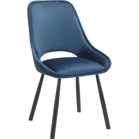 Eliza-Chaise de salle à manger en velours bleu foncé avec pieds en métal noir Set de 2 (1/5)