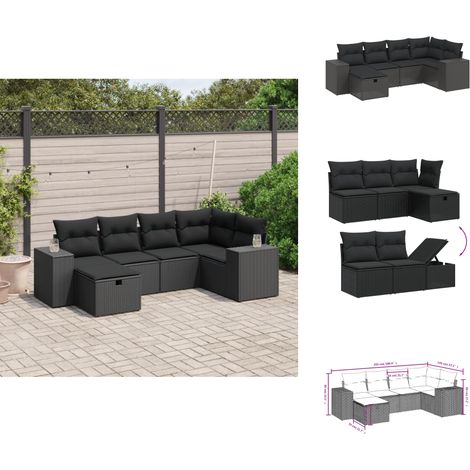 Salon de jardin 6 pcs avec coussins noir résine tressée - Salon De Jardin - Meuble De Jardin - Canapé Extérieur - Ensemble Salon - Résine Tressée (1/4)