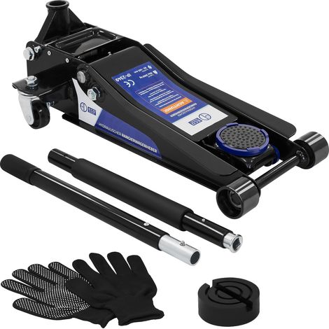 ECD Germany Cric Idraulico a Carrello 3T Martinetto Sollevatore Professionale a Profilo Basso 83-465 mm Doppio Pistone per Sollevamento Rapido 2 Supporti in Gomma Ruote a 360° per Auto Guanti inclusi