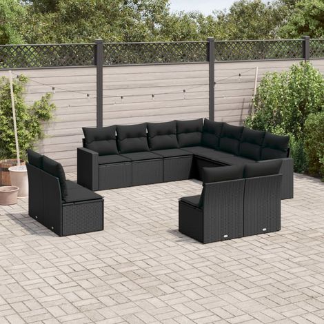 Teenpull – 11-tlg. Garten-Sofagarnitur mit Kissen Schwarz Poly Rattan (1/3)