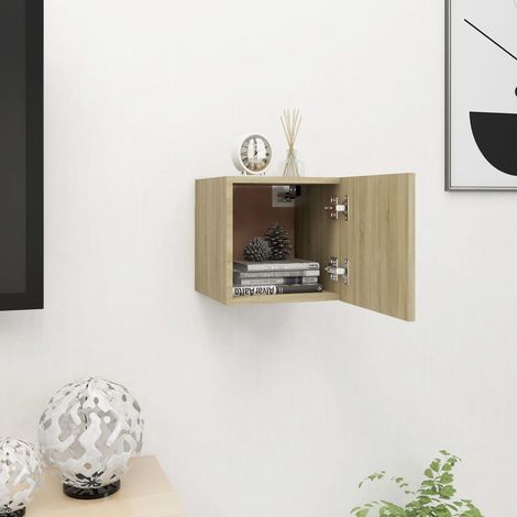 Meuble TV mural, Banc TV, Meuble TV suspendu, Lowboard Chêne Sonoma 30,5x30x30 cm YHJ70555 (1/5)