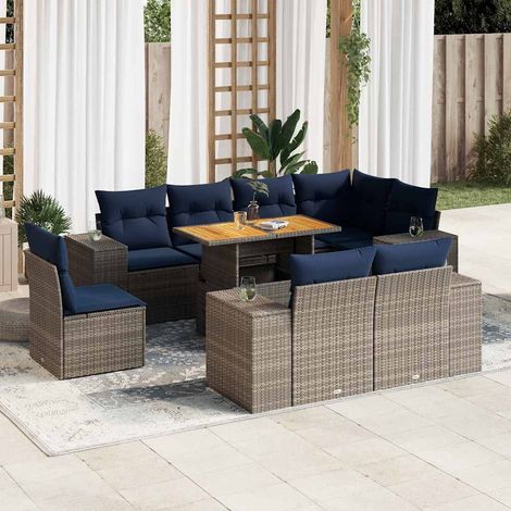 vidaXL Salon de jardin 9 pcs avec coussins gris résine tressée (1/5)