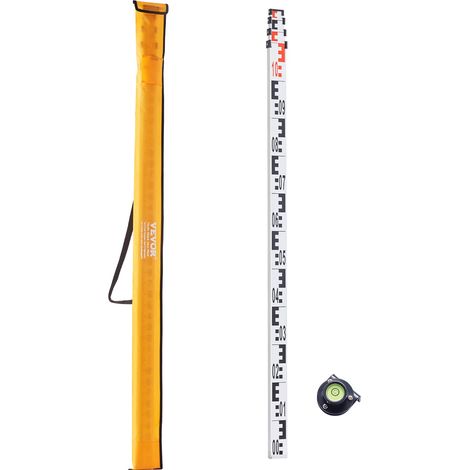 Tige de mesure télescopique métrique 4 m, mire télescopique de mesure double face en cm/mm règle en alliage d'aluminium avec niveau à bulle et sac de transport pour mesurer maisons, murs, sols (1/5)