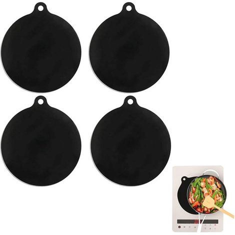 Lot de 4 tapis de protection ronds pour plaque à induction, diamètre 22 cm, protections de surface pour plaques de cuisson, noir (1/5)