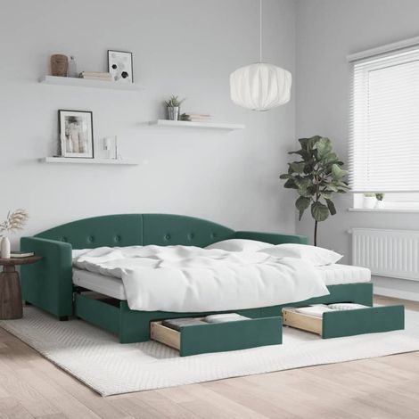 Sofá cama nido con cajones terciopelo verde oscuro 100x200 cm vidaXL (1/5)