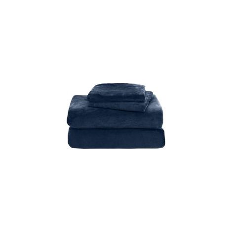 Ensemble de draps en laine (1 drap + 2 taies d'oreiller), en tissu micropolaire ultra-doux, bleu marine, 200x220cm. (1/5)