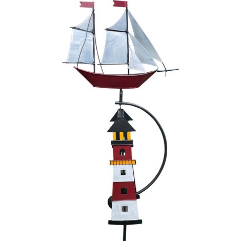 Decoración de jardín con barco rojo y farol en la cima (1/5)