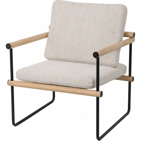 Fauteuil design naturel en bois et métal assise confortable - Beige naturel bois clair noir (1/3)